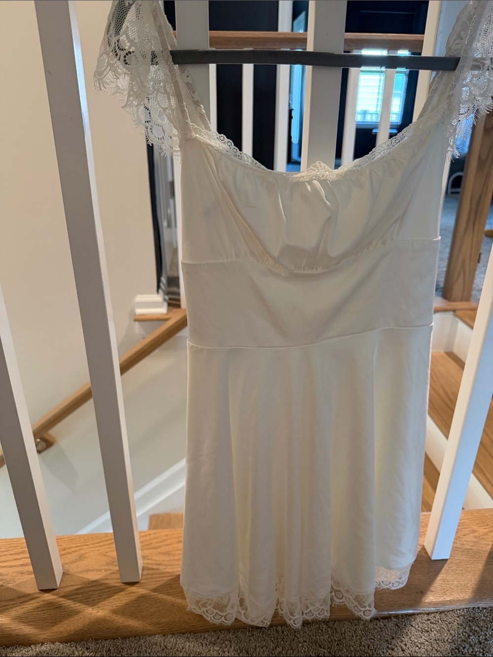 Women's Cream Lace-Trim Fit & Flare Dress